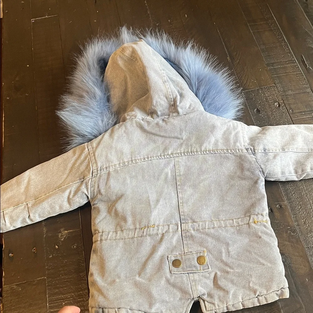 Kids Denim Jacket with Blue Fur Trim